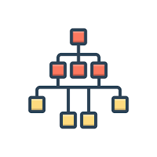 An icon of a tree with squares in various colors, representing relationship between differetn things - Clipart